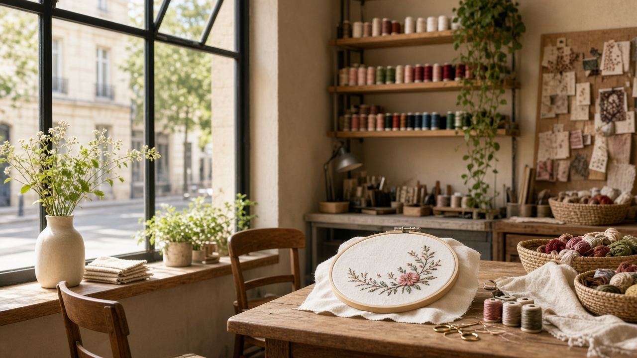 Embroidery / needlework studio workspace at Riassobsid House